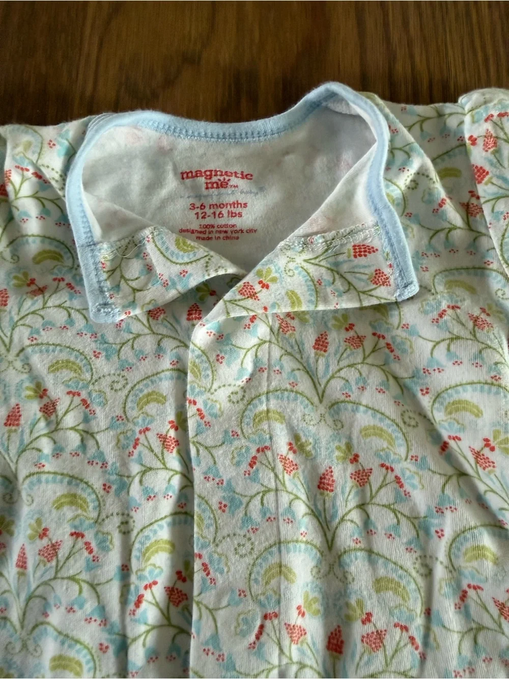 Magnetic Me Light Blue Trim Floral Footed One-Piece - Picture 2 of 2